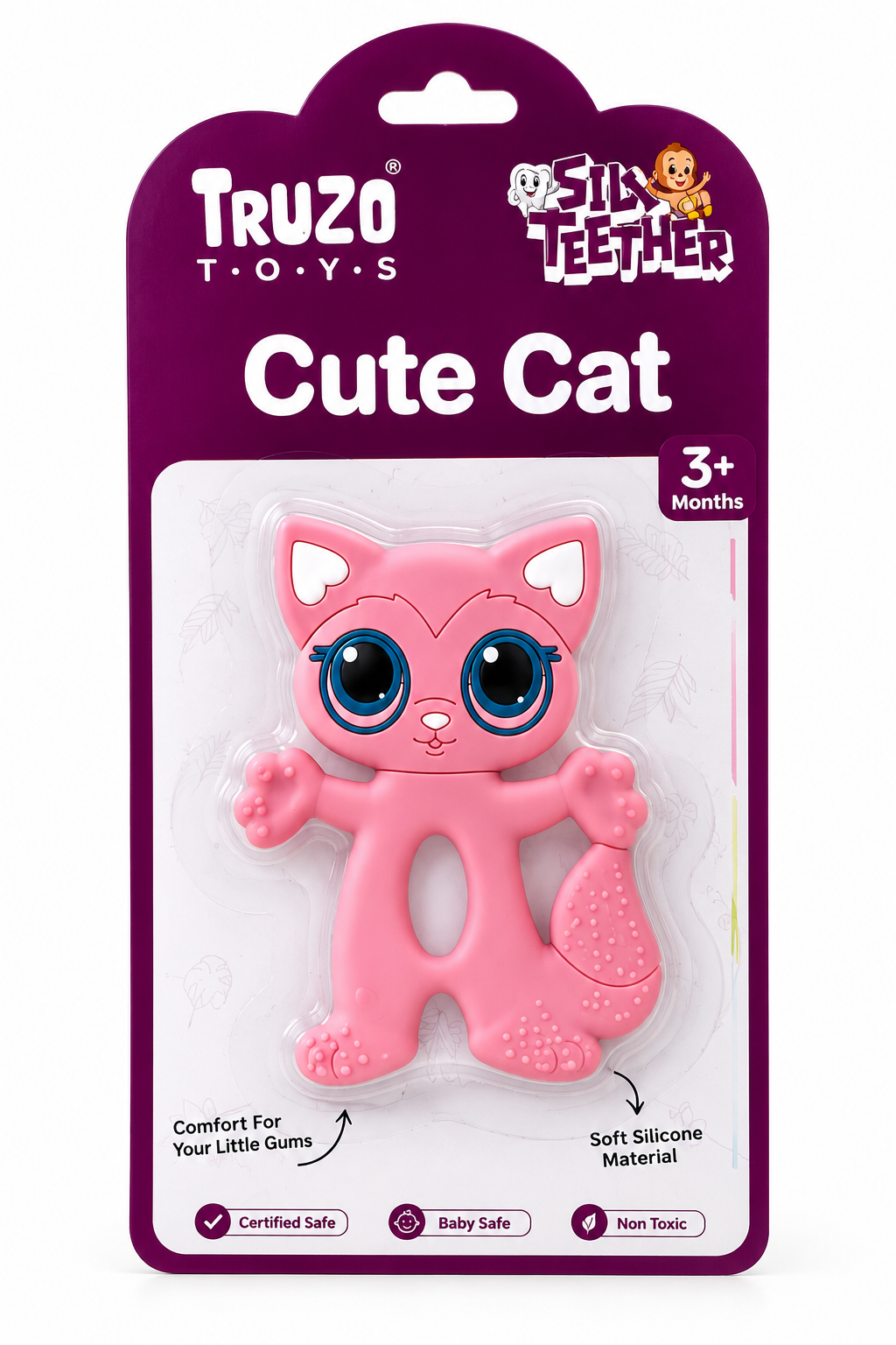BABY TEETHER TOY – CUTE CAT WITH SOFT CHEWABLE SURFACE FOR INFANTS