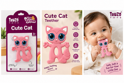 BABY TEETHER TOY – CUTE CAT WITH SOFT CHEWABLE SURFACE FOR INFANTS